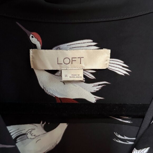 LOFT Black Button Down Shirt with Crane Print - Picture 5 of 6